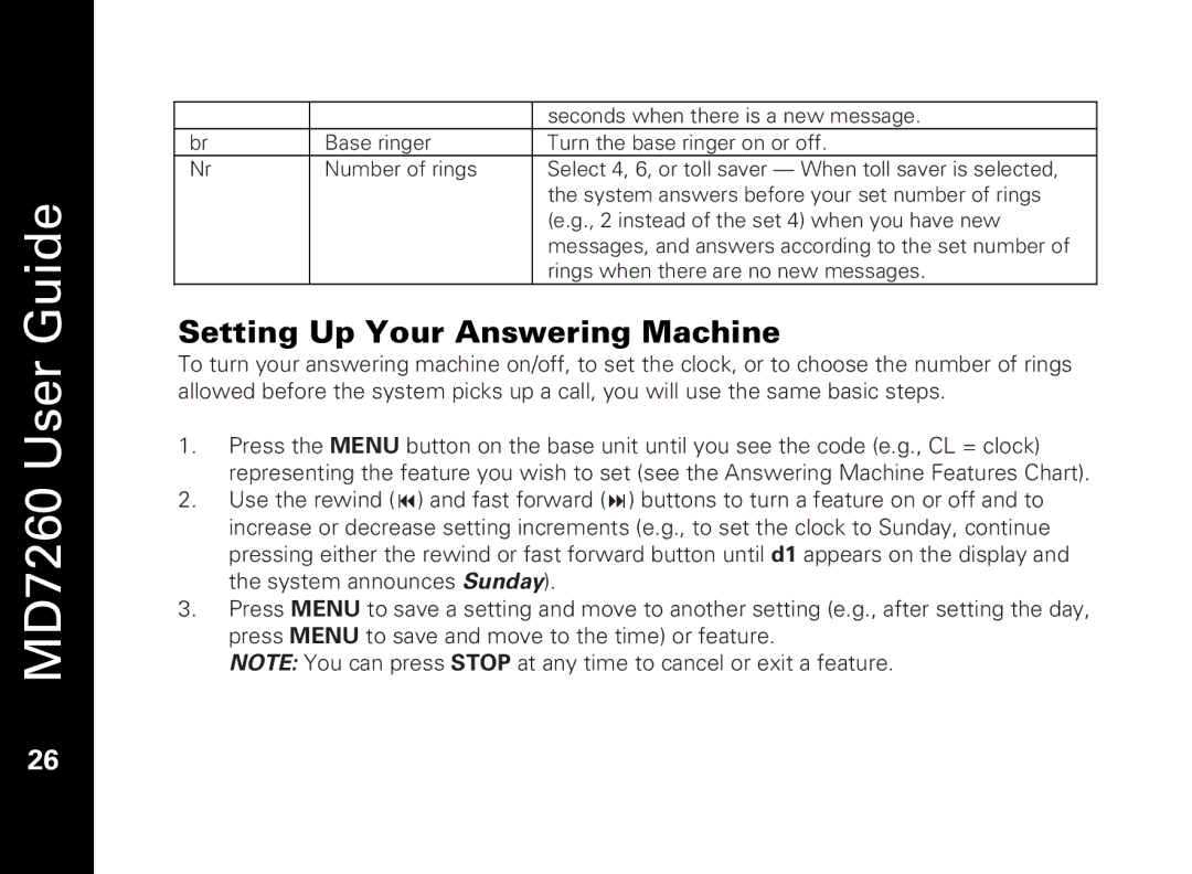 Motorola MD7260 manual Setting Up Your Answering Machine 