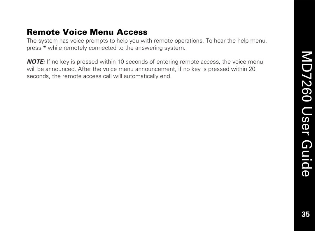 Motorola MD7260 manual Remote Voice Menu Access 