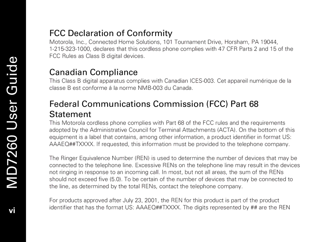 Motorola MD7260 manual FCC Declaration of Conformity 