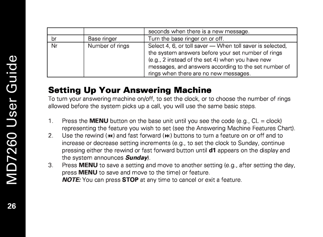 Motorola manual Setting Up Your Answering Machine, MD7260 User Guide 
