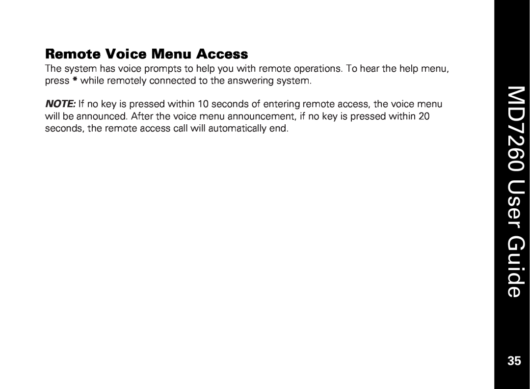 Motorola manual Remote Voice Menu Access, MD7260 User Guide 