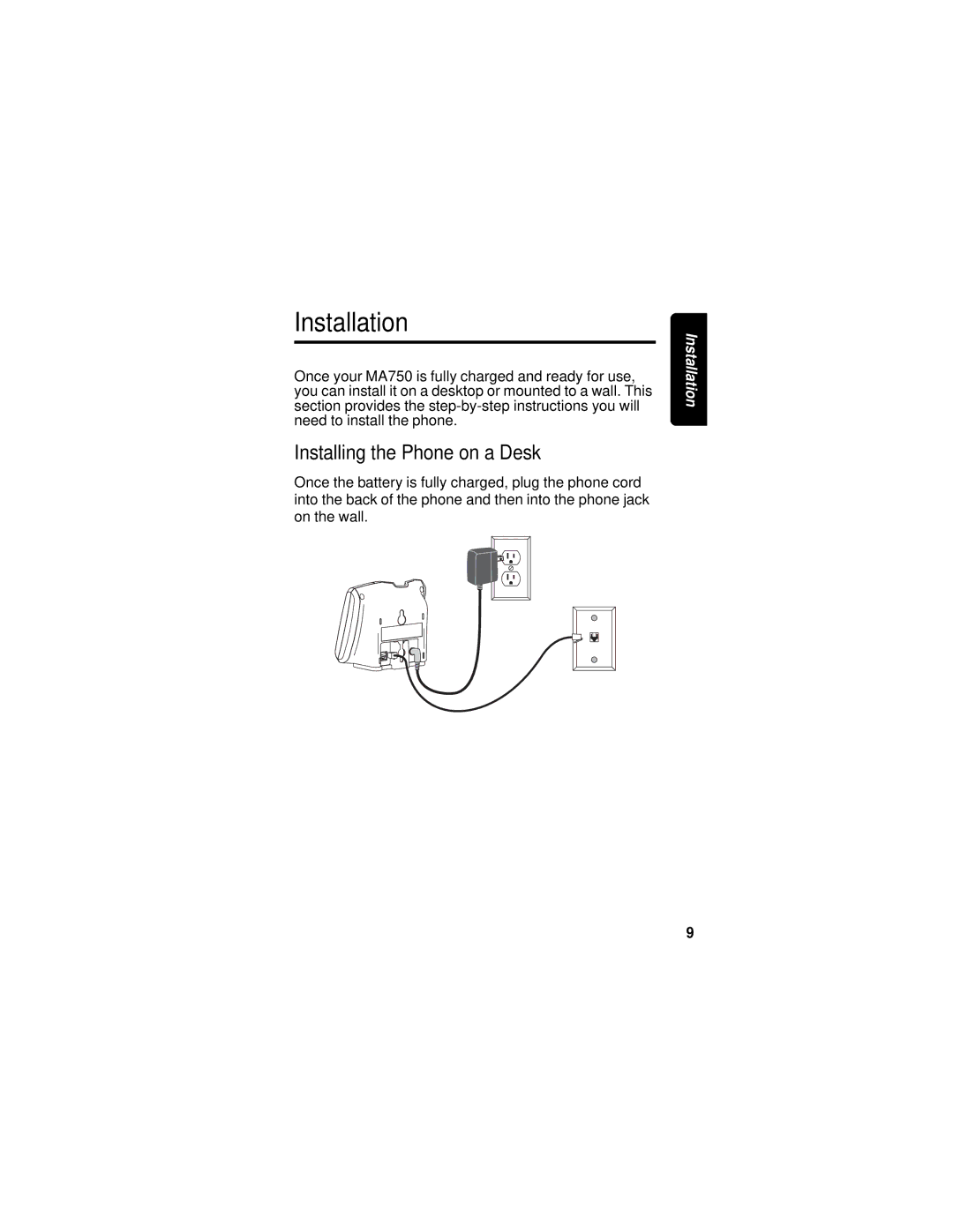 Motorola MD751 manual Installation, Installing the Phone on a Desk 