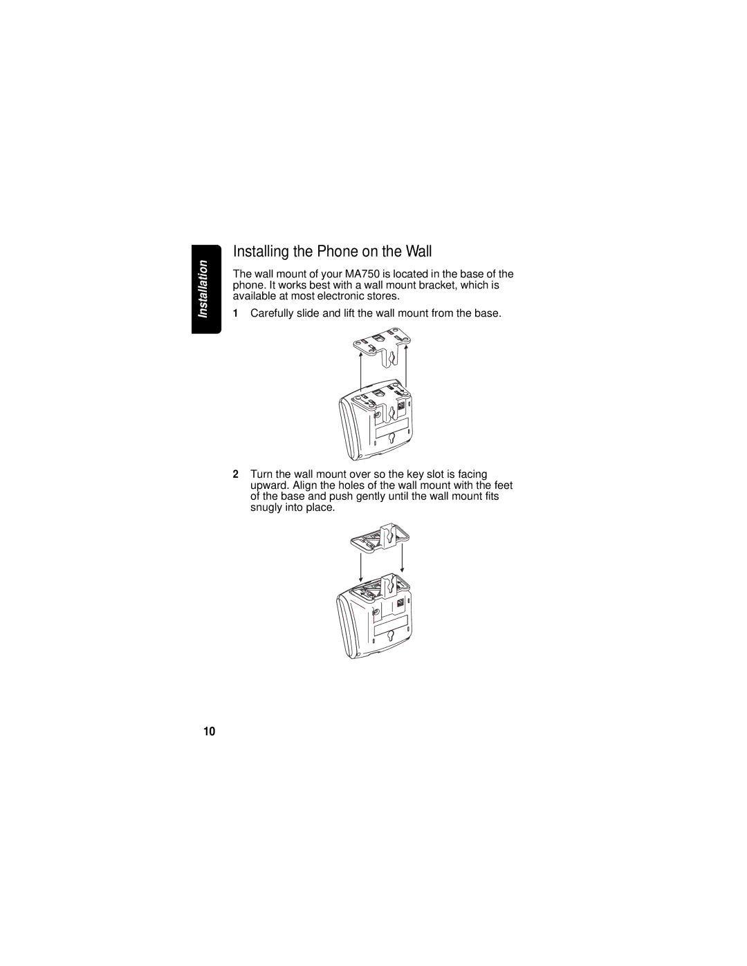 Motorola MD751 manual Installing the Phone on the Wall 