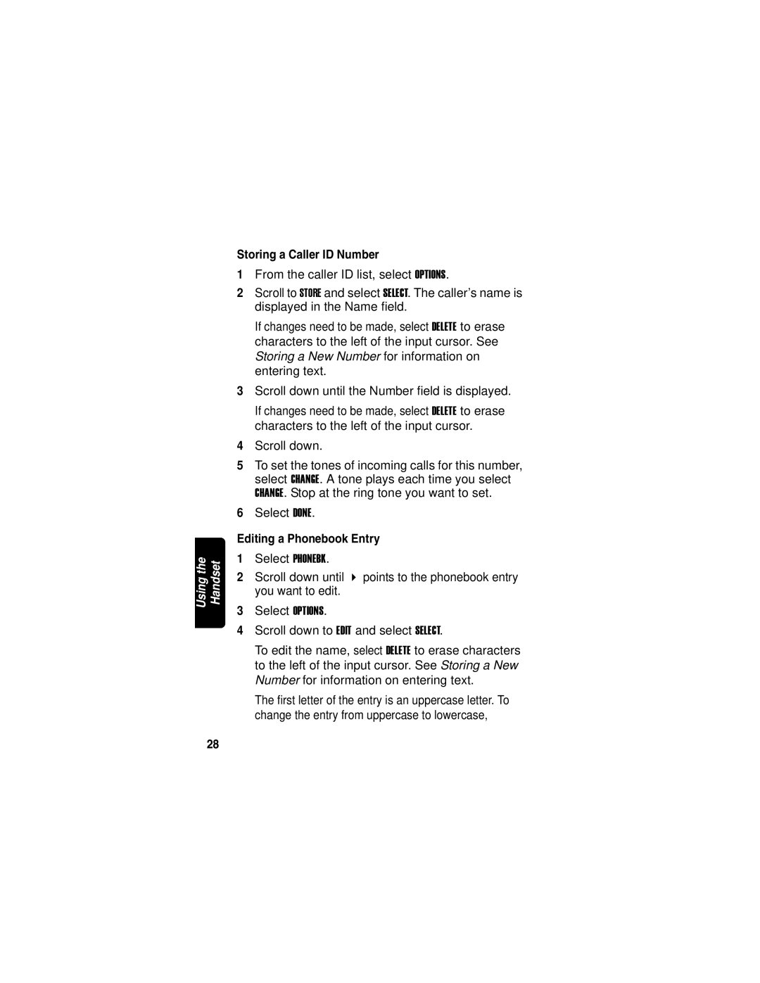 Motorola MD751 manual Storing a Caller ID Number, Editing a Phonebook Entry 