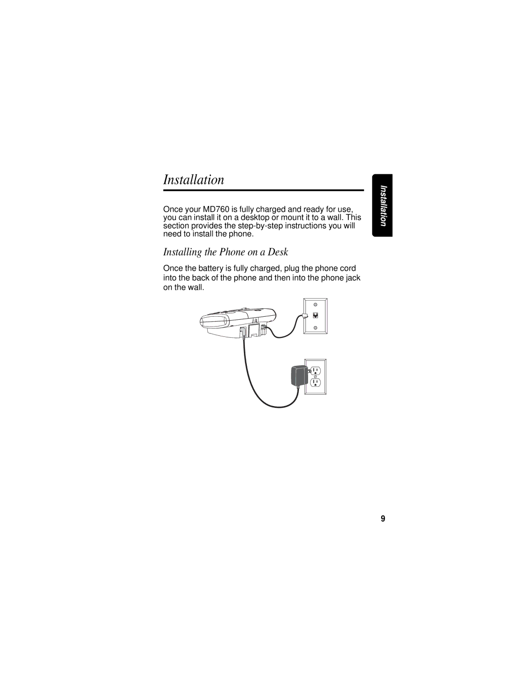 Motorola MD760 manual Installation, Installing the Phone on a Desk 