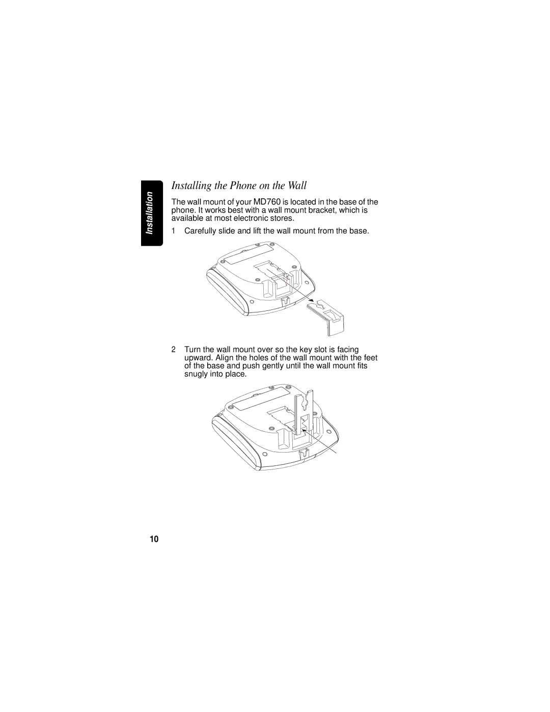 Motorola MD760 manual Installing the Phone on the Wall 