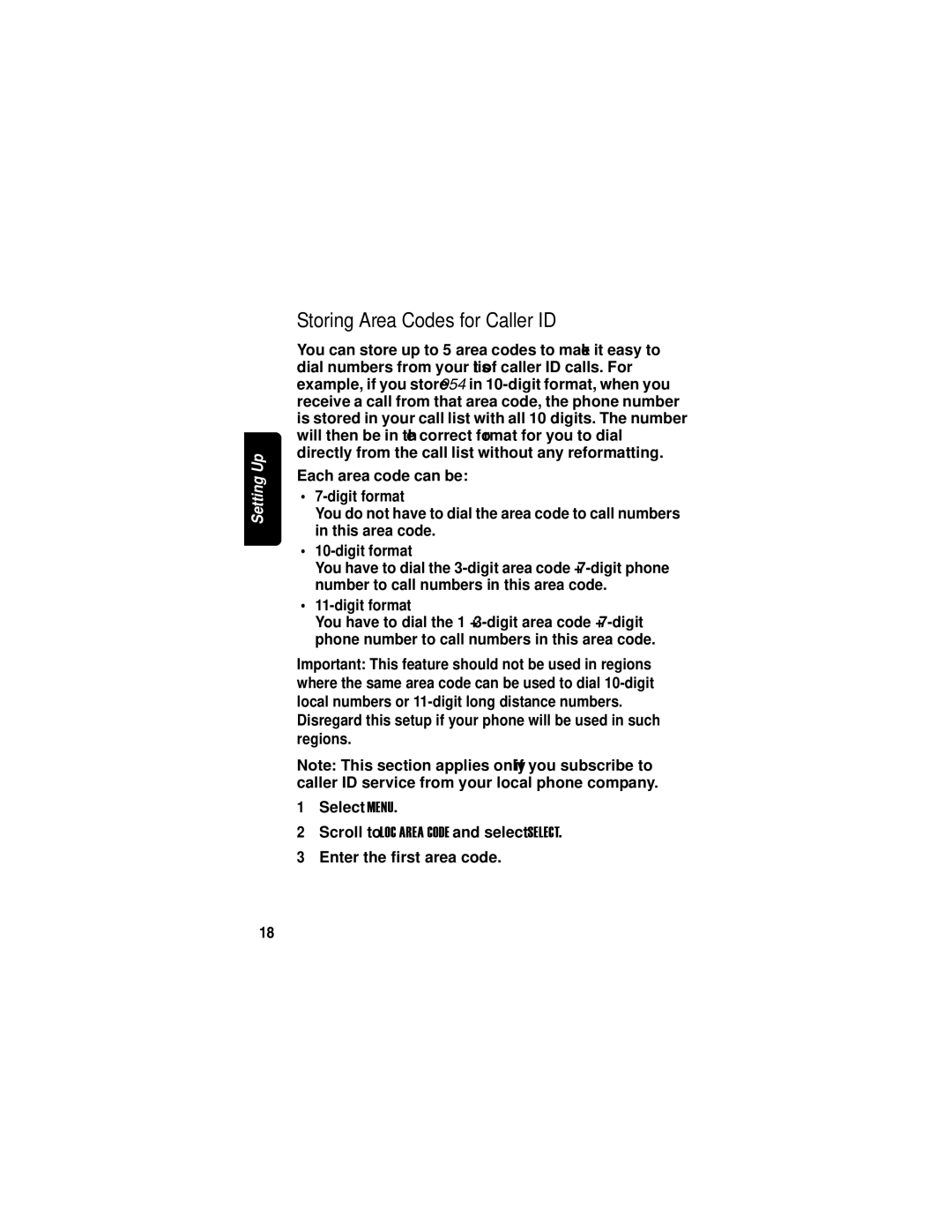 Motorola MD760 manual Storing Area Codes for Caller ID, Digit format 