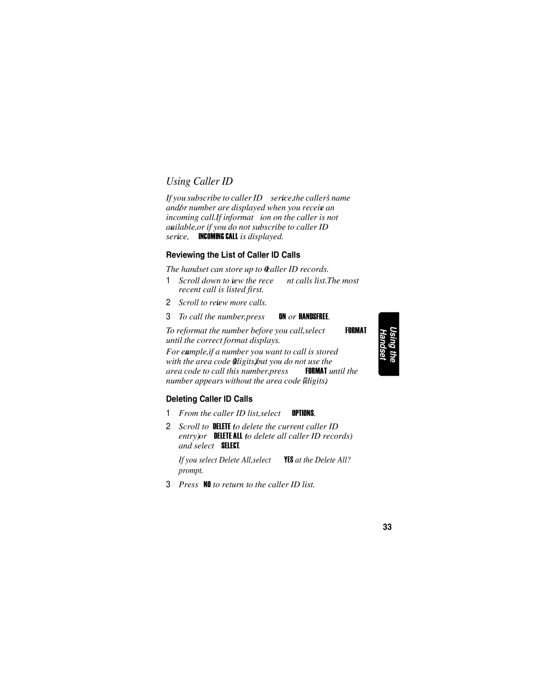 Motorola MD760 manual Using Caller ID, Reviewing the List of Caller ID Calls, Deleting Caller ID Calls 