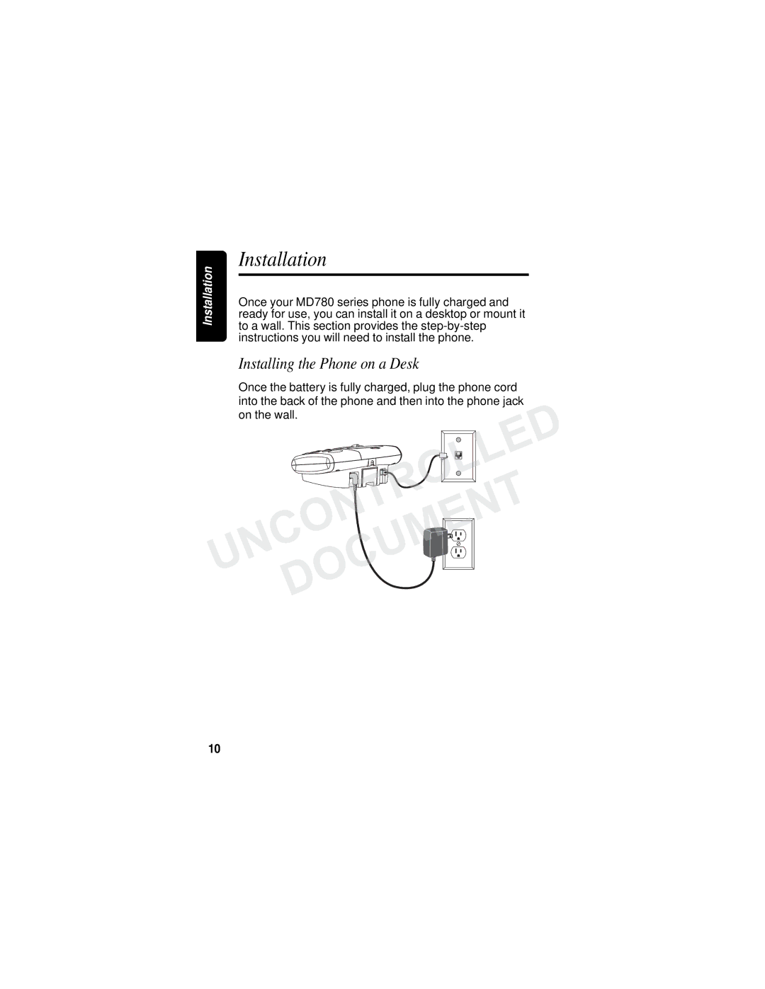 Motorola MD780 Series manual Installation, Installing the Phone on a Desk 