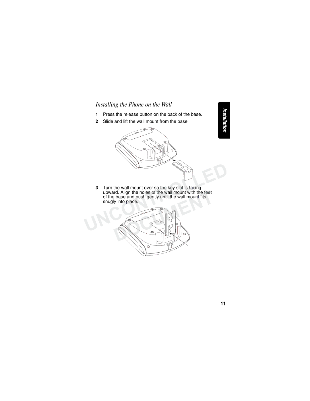 Motorola MD780 Series manual Installing the Phone on the Wall 