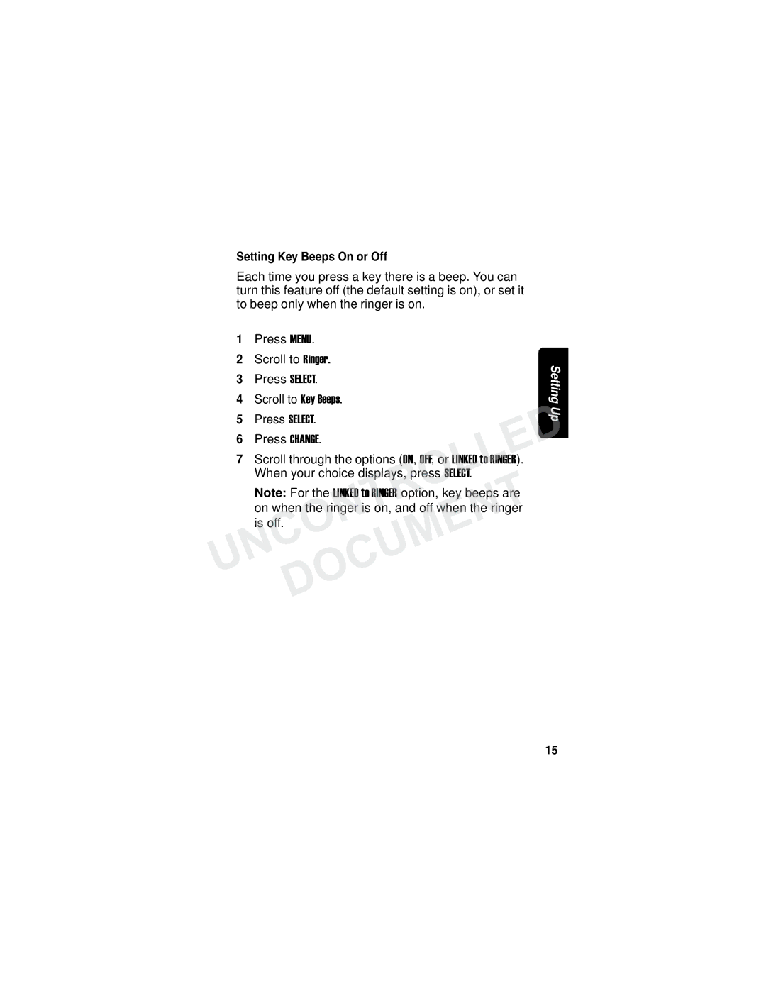 Motorola MD780 Series manual Setting Key Beeps On or Off, Scroll through the options ON, FF, or Inked to Ringer, Is off 