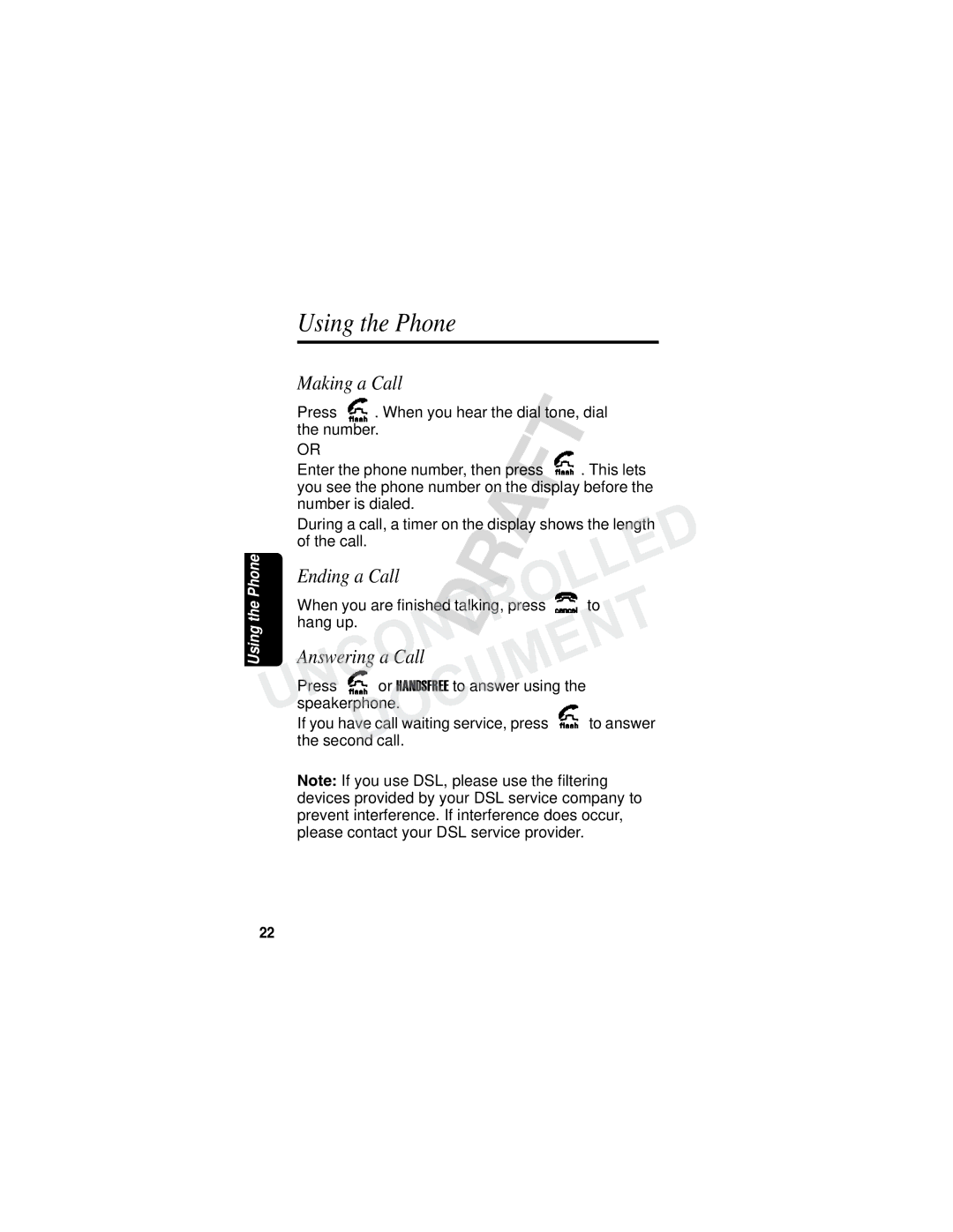 Motorola MD780 Series manual Using the Phone, Making a Call, Ending a Call, Answering a Call 