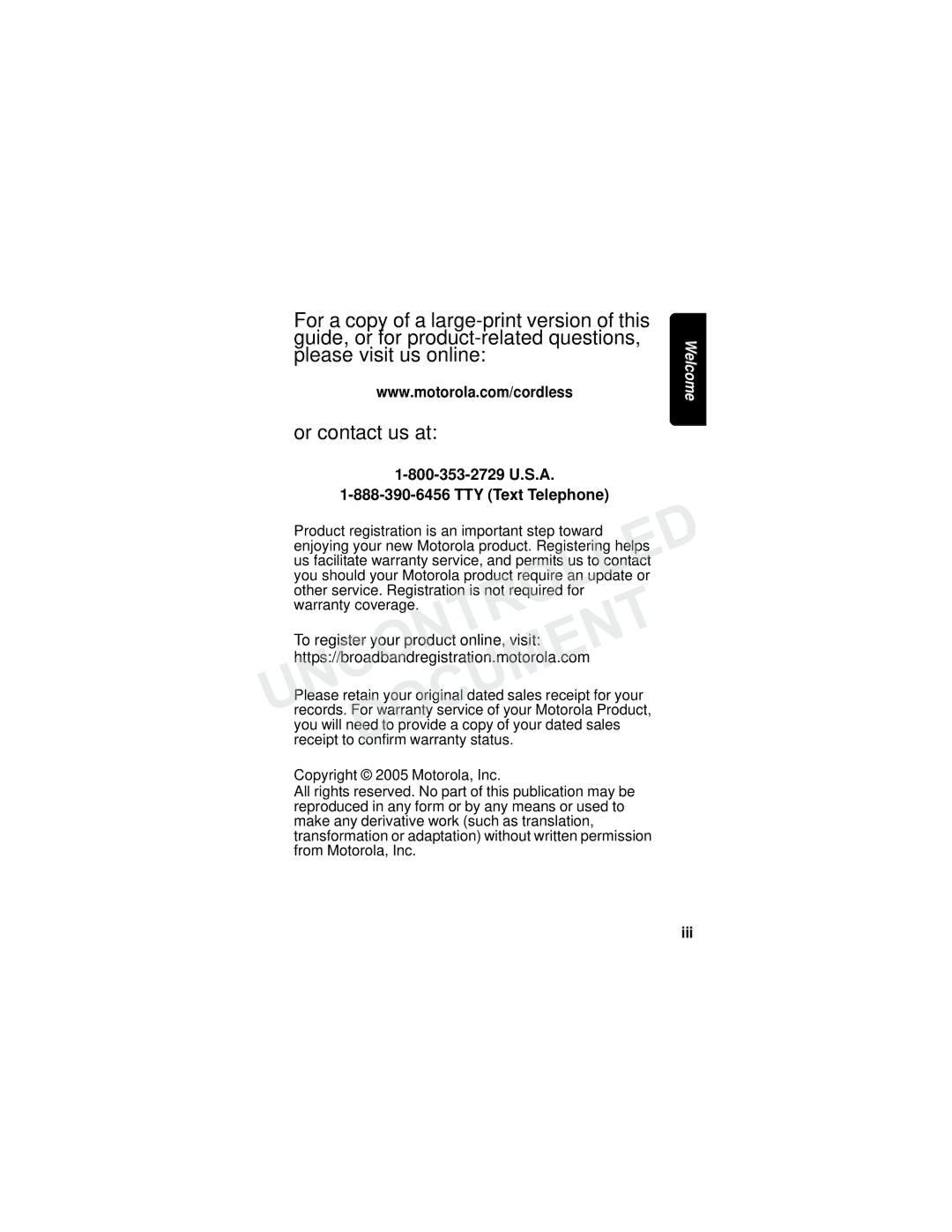 Motorola MD780 Series manual Copyright 2005 Motorola, Inc, Iii 