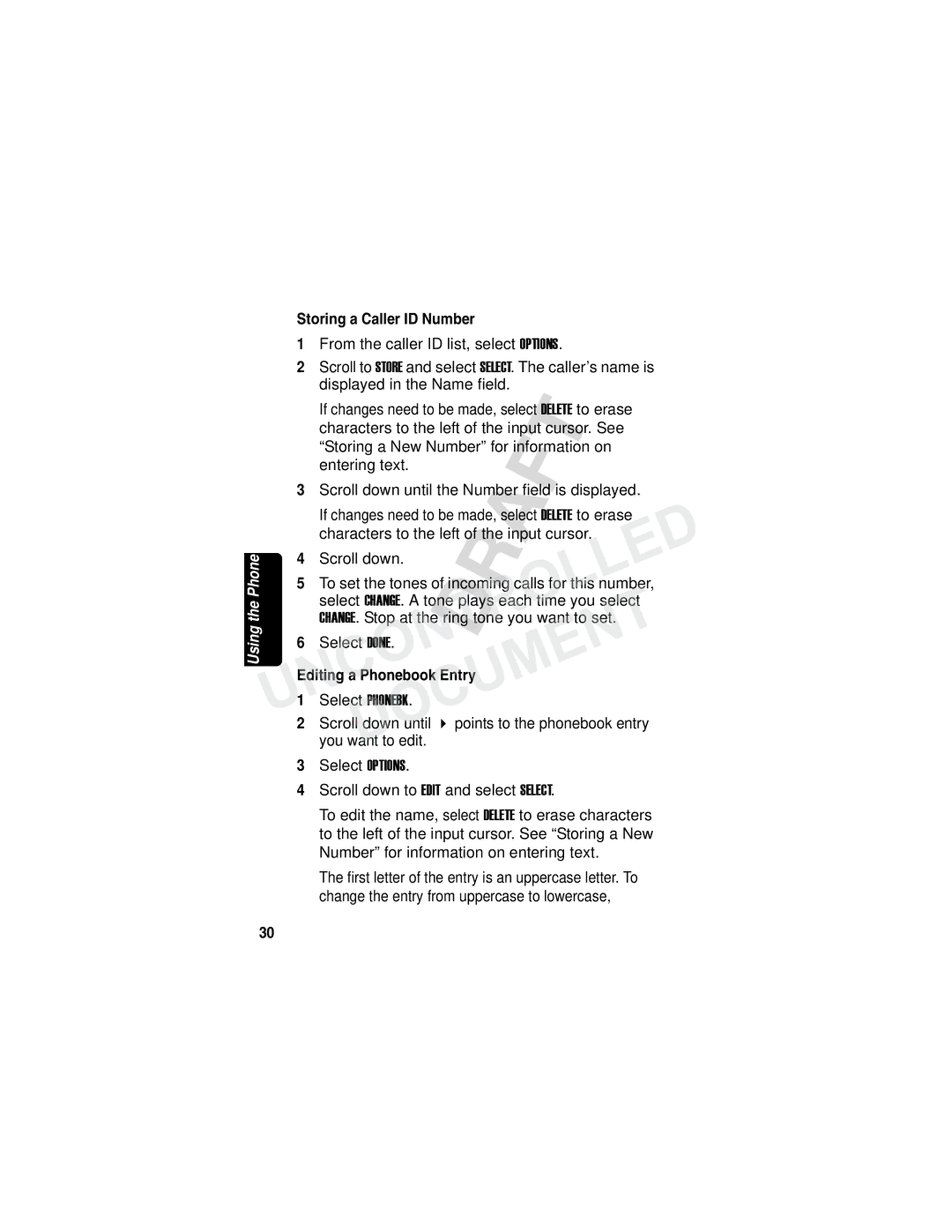 Motorola MD780 Series manual Storing a Caller ID Number, YouDOCUMENTwant to edit, Select D NE, Editing a Phonebook Entry 