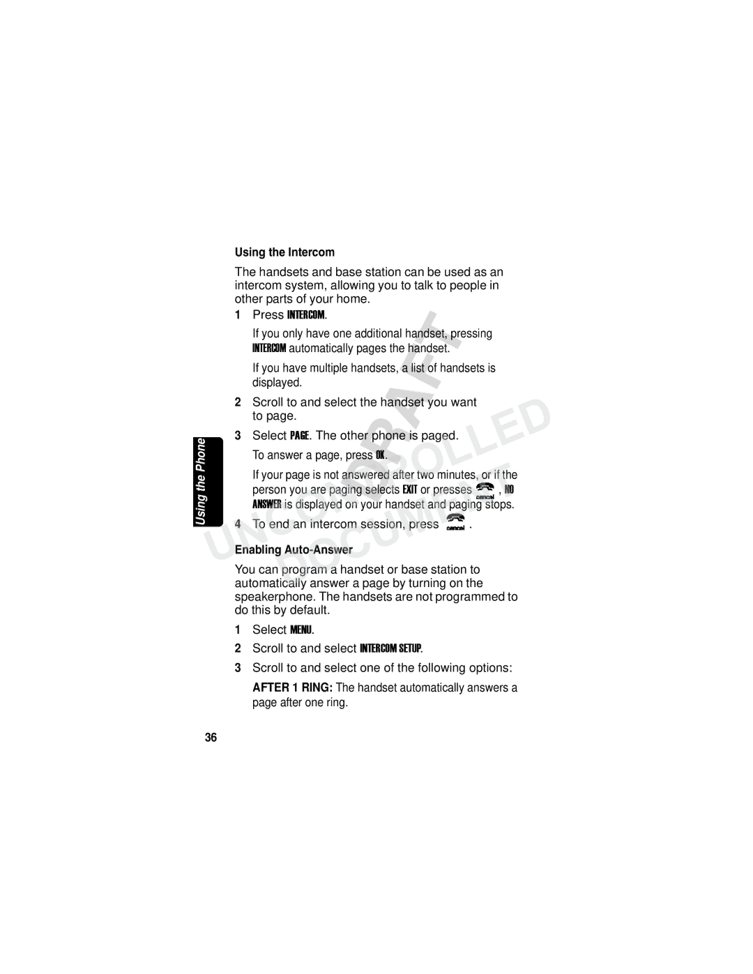 Motorola MD780 Series manual Using the Intercom, Displayed Scroll to and select the handsetFyou want, Enabling Auto-Answer 