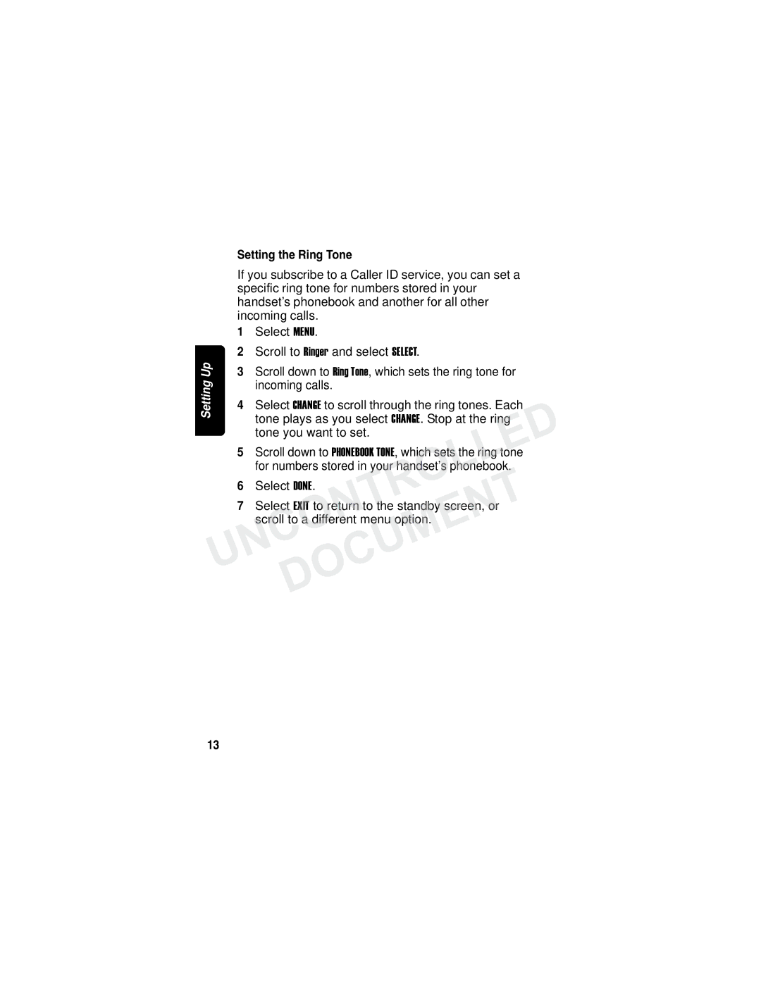 Motorola MD790 Series manual Setting the Ring Tone 