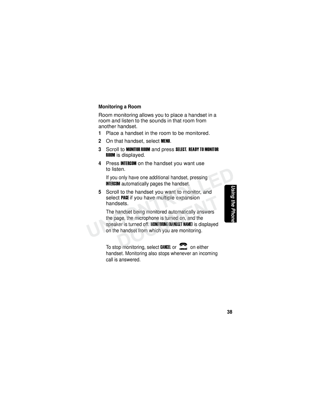 Motorola MD790 Series manual Monitoring a Room, Intercom automatically pages the handset 