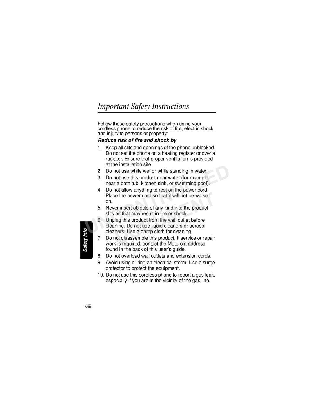 Motorola MD790 Series manual Important Safety Instructions, Viii 