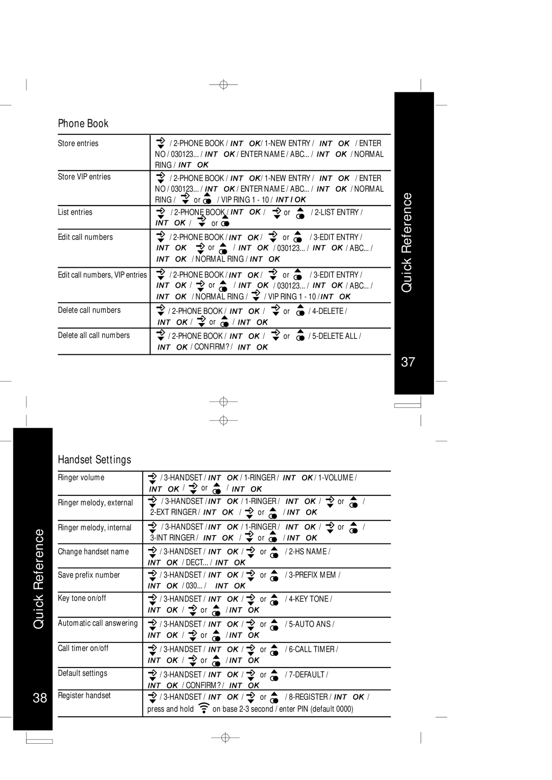 Motorola ME4050 manual Handset Settings, Reference 