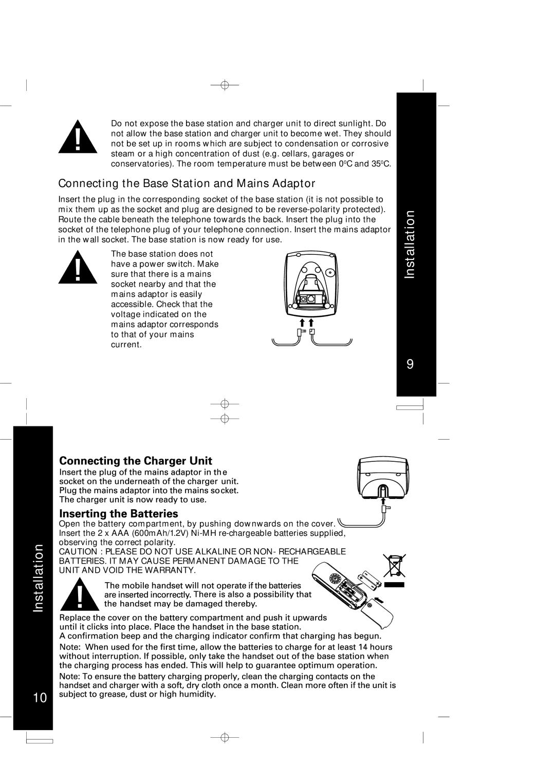 Motorola ME4050 manual Connecting the Base Station and Mains Adaptor 