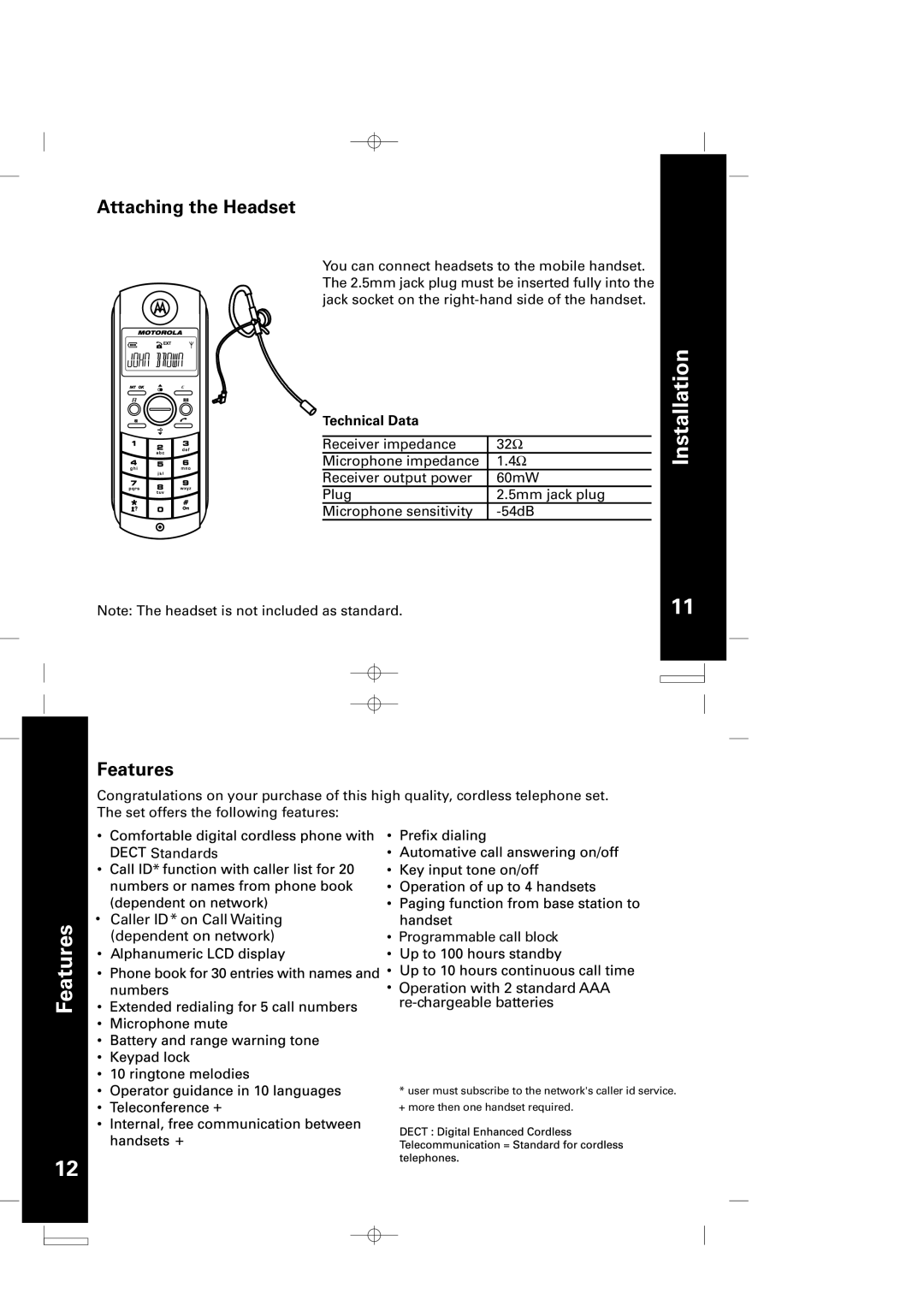 Motorola ME4050 manual Features, Attaching the Headset 