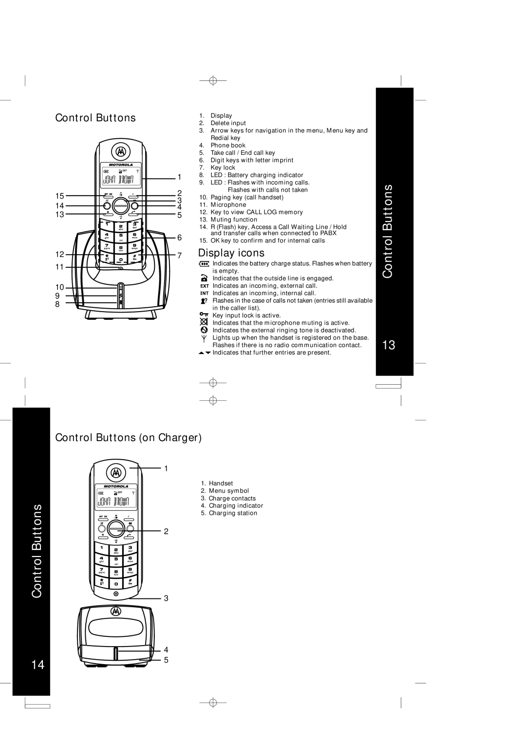 Motorola ME4050 manual Display icons, Control Buttons on Charger 