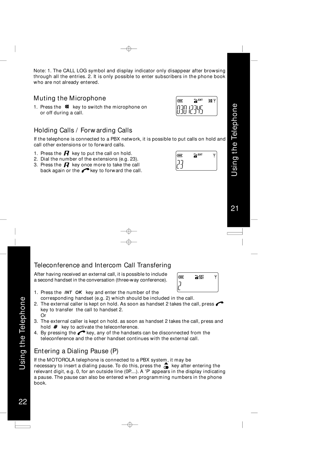 Motorola ME4066 Series manual Muting the Microphone, Holding Calls / Forwarding Calls, Entering a Dialing Pause P 