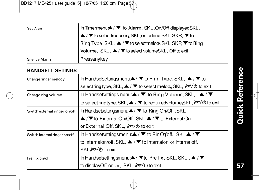 Motorola ME4251 manual Handsett Setings 