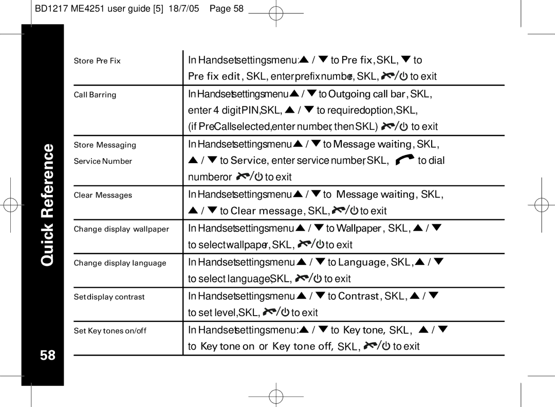 Motorola ME4251 manual Pre fix edit , SKL, enter prefix number, SKL 