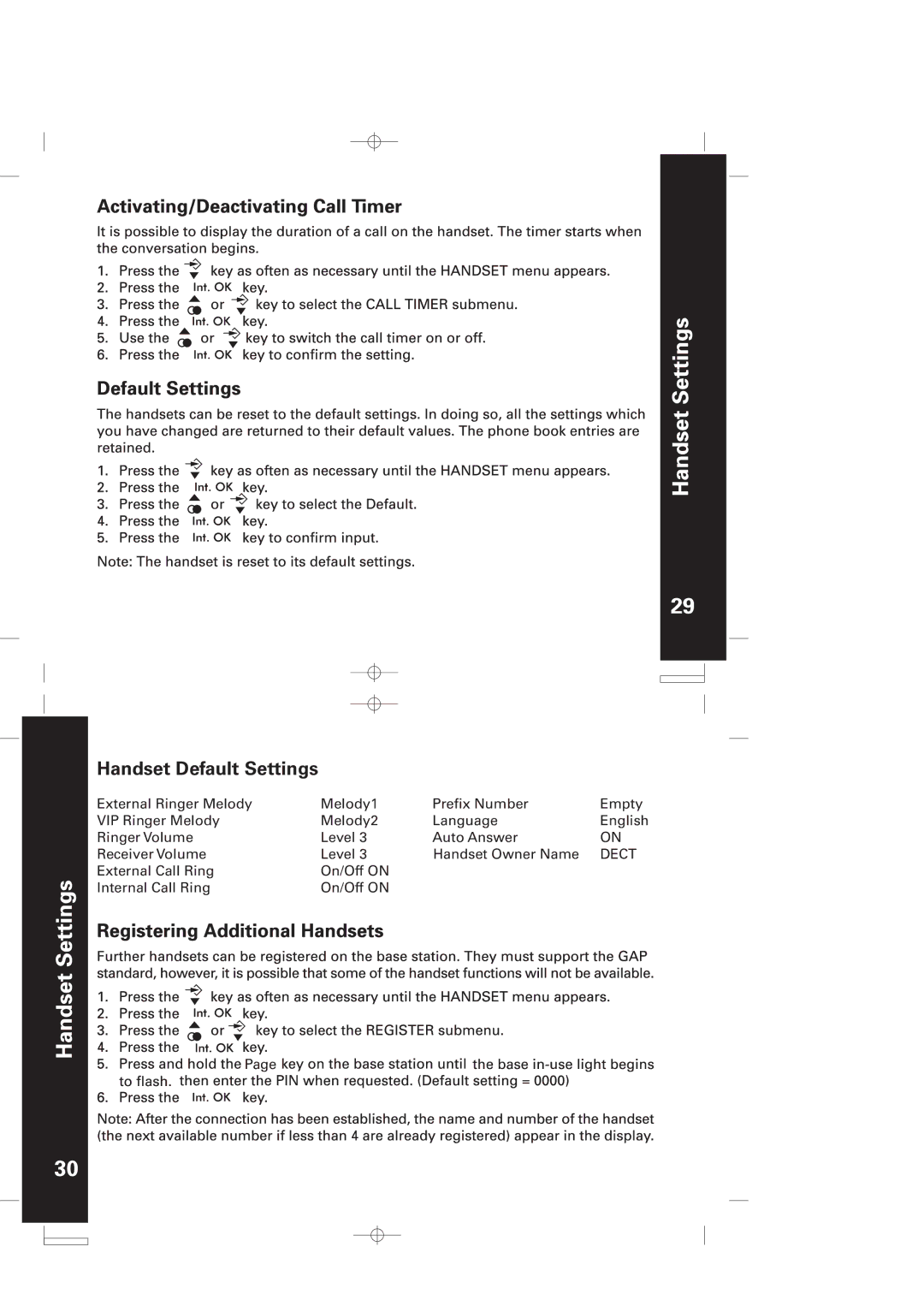 Motorola ME5061/ME5061R manual Handset Default Settings 