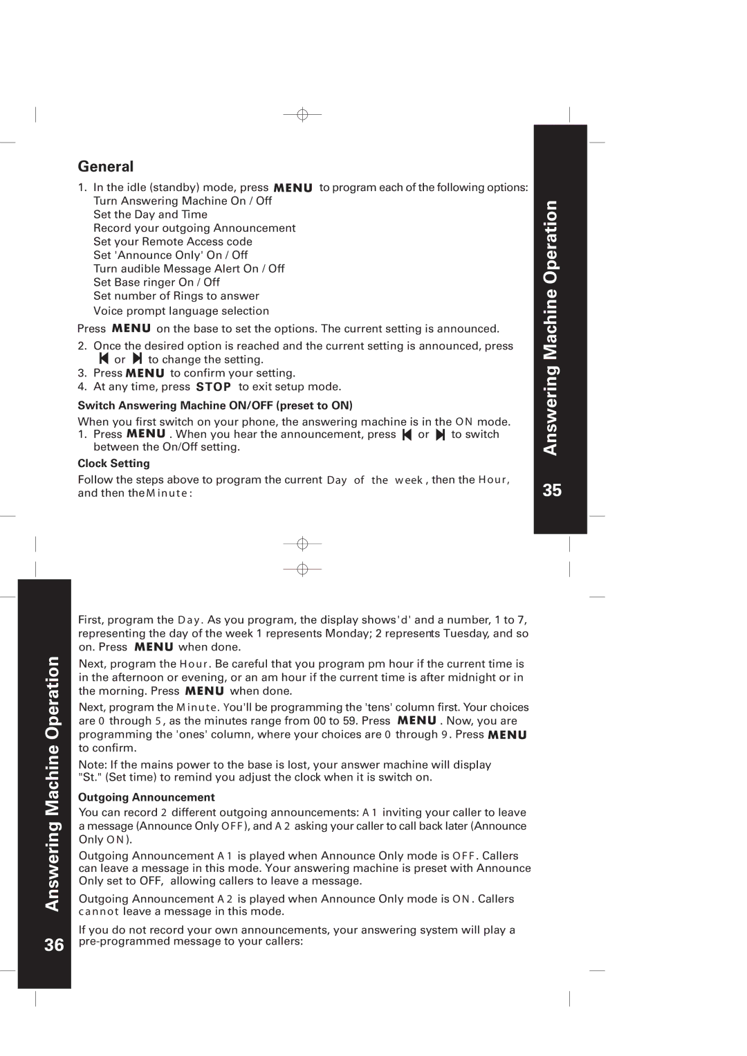 Motorola ME5061/ME5061R manual Answering Machine Operation, General 