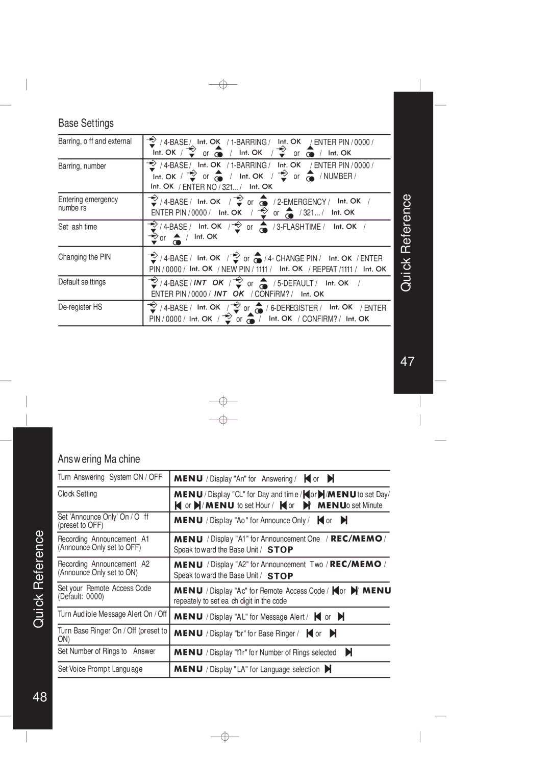 Motorola ME5061/ME5061R manual Base Settings, Answering Machine 