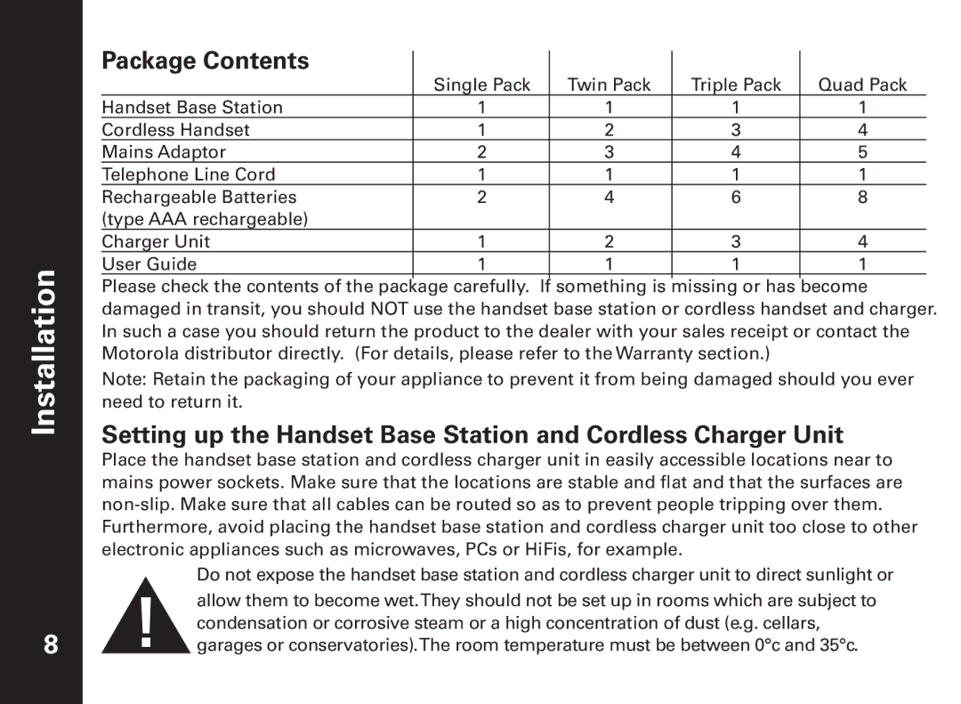 Motorola ME6091 manual Installation, Package Contents 