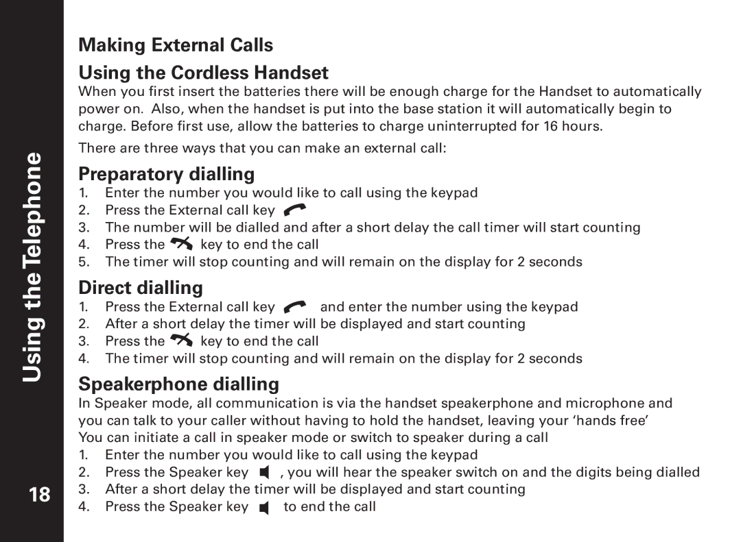 Motorola ME6091 manual Making External Calls Using the Cordless Handset 