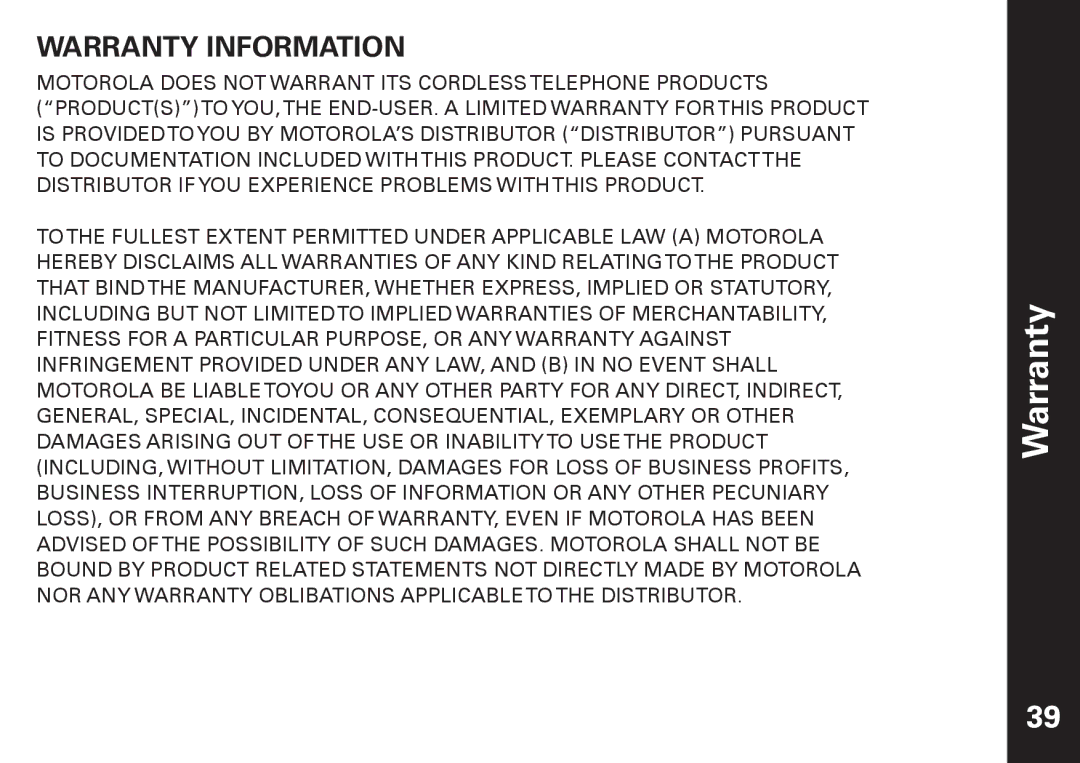 Motorola ME6091 manual Warranty 