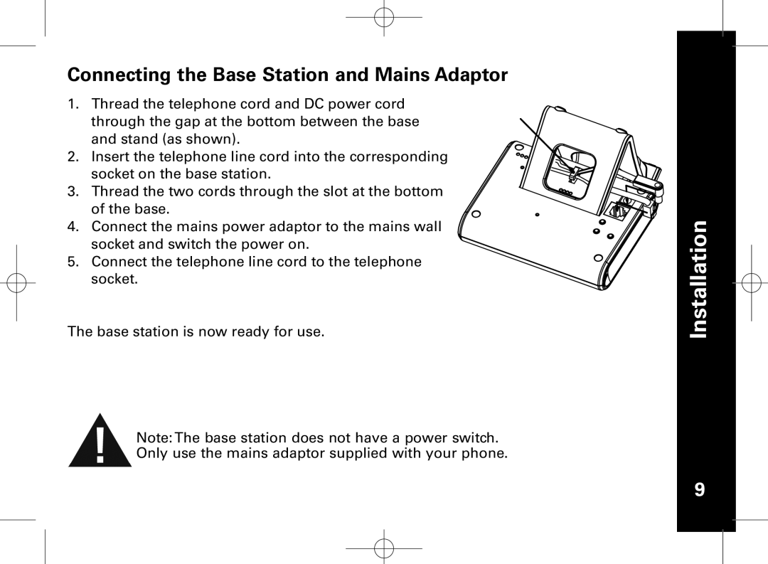 Motorola ME7158 manual Connecting the Base Station and Mains Adaptor 