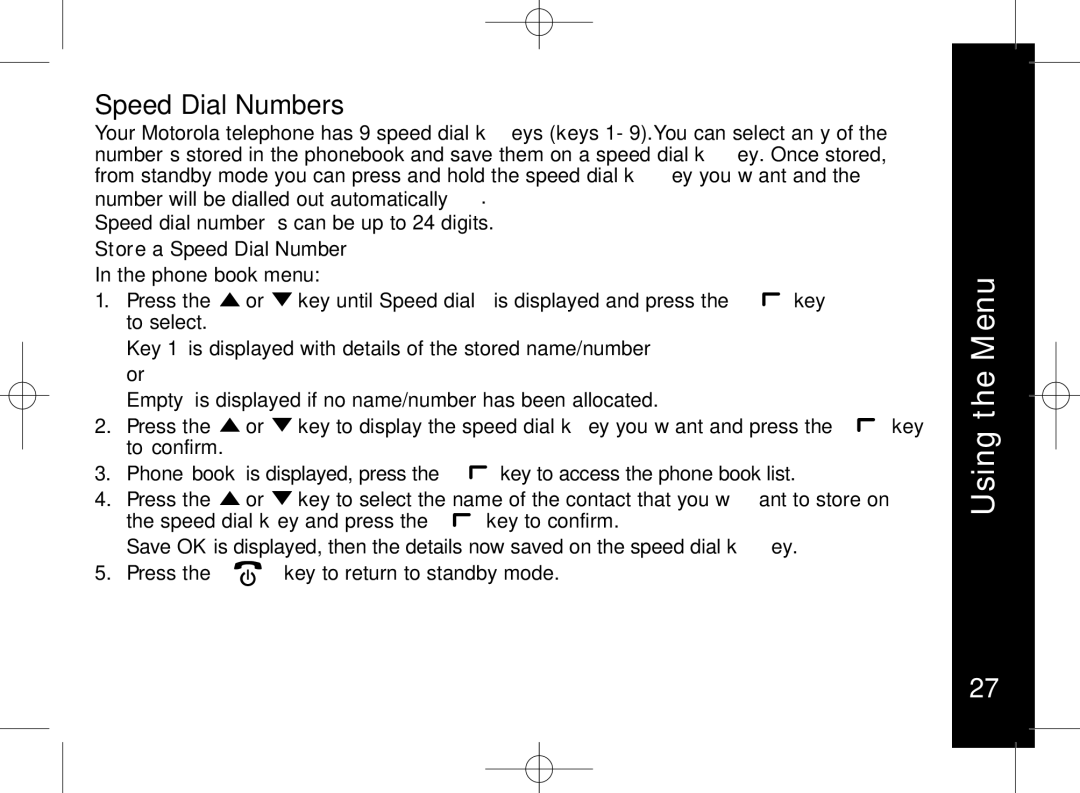 Motorola ME7158 manual Speed Dial Numbers, Store a Speed Dial Number Phone book menu 