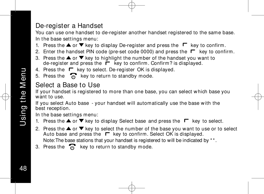 Motorola ME7158 manual De-register a Handset, Select a Base to Use 