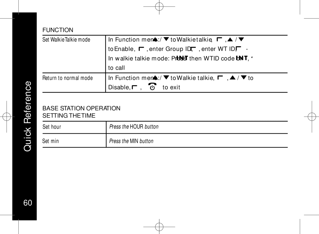 Motorola ME7158 manual Function, Base Station Operation Setting the Time 