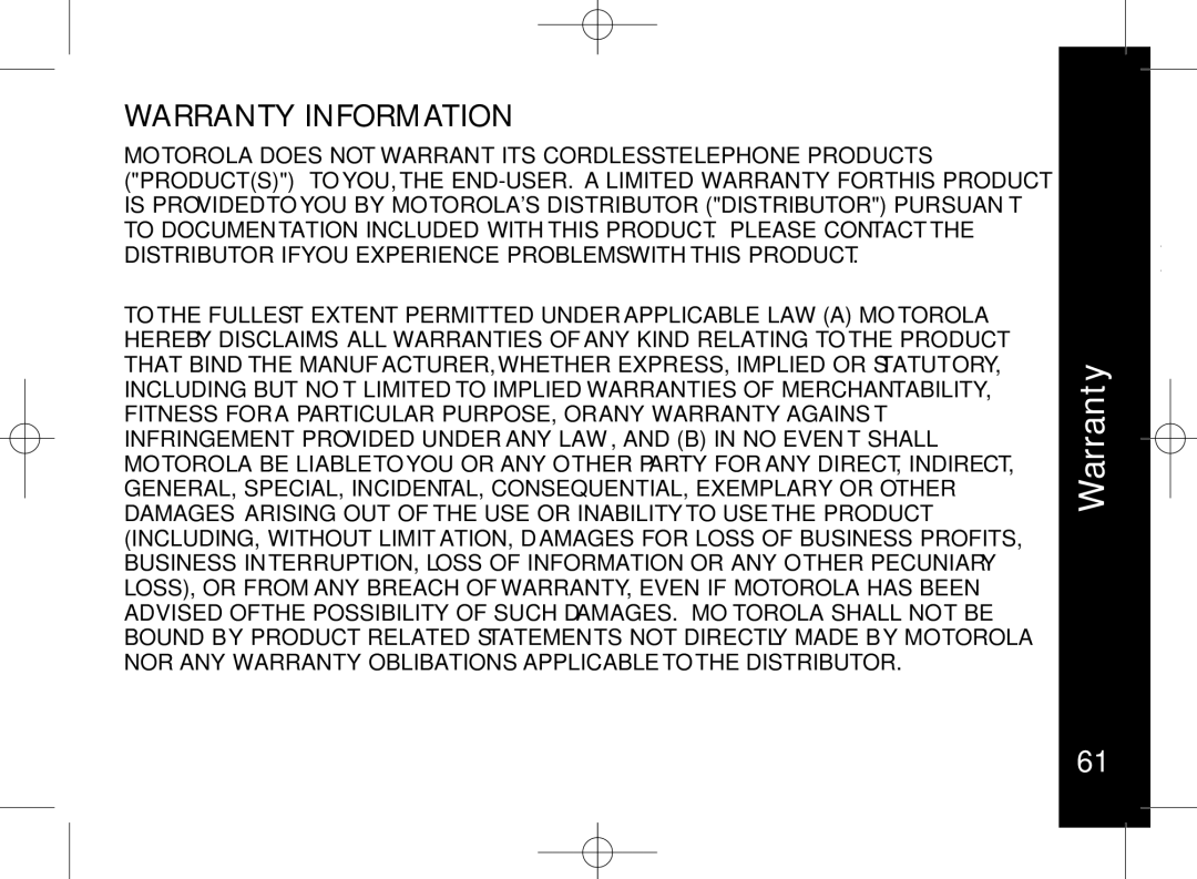 Motorola ME7158 manual Warranty 