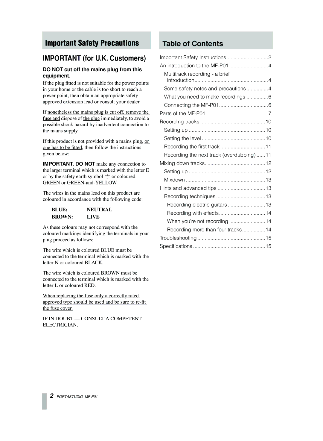 Motorola MF-P01 owner manual Important Safety Precautions, Table of Contents 