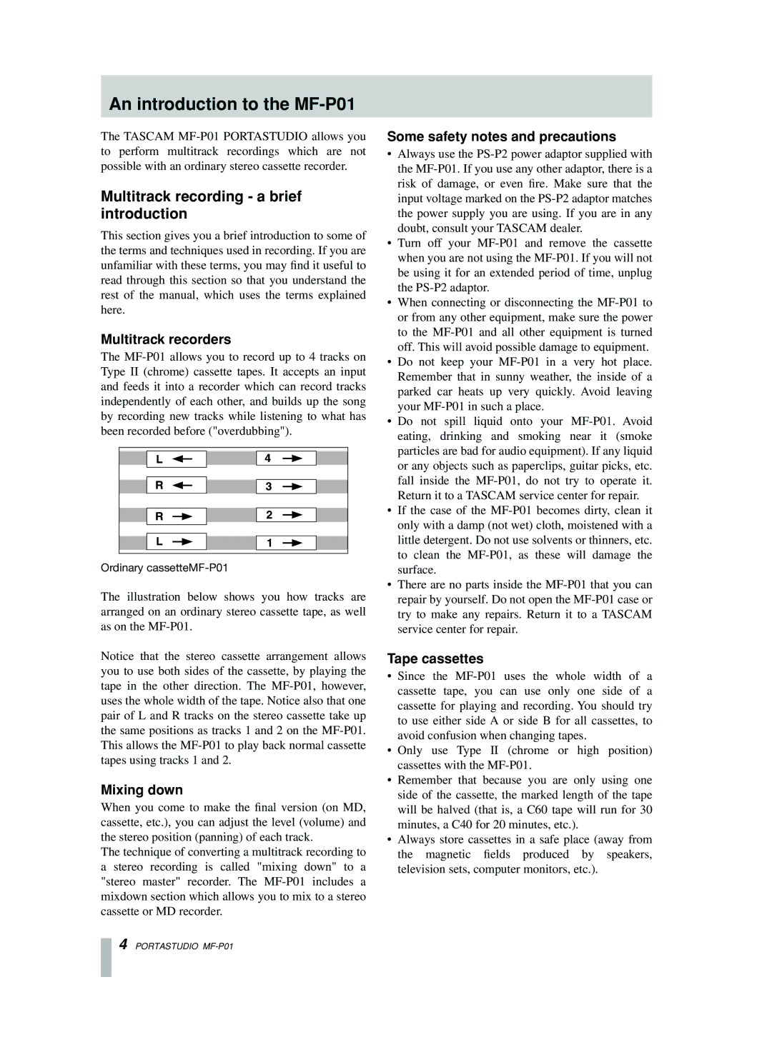 Motorola owner manual An introduction to the MF-P01, Multitrack recording a brief introduction 