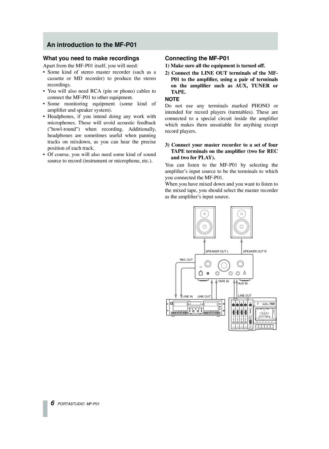 Motorola owner manual What you need to make recordings, Connecting the MF-P01 