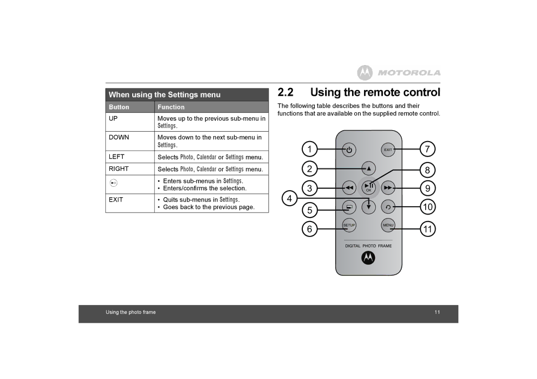 Motorola MF800 manual Using the remote control, When using the Settings menu 