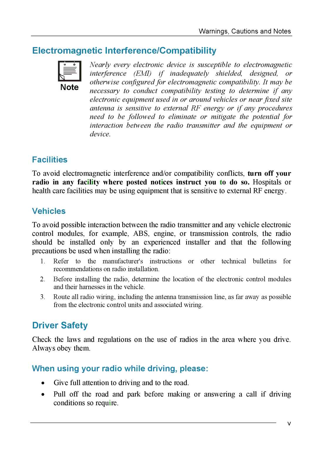 Motorola MICOM-2ES/2RS/2TS ALE manual Driver Safety, Interference EMI if inadequately shielded, designed, or 