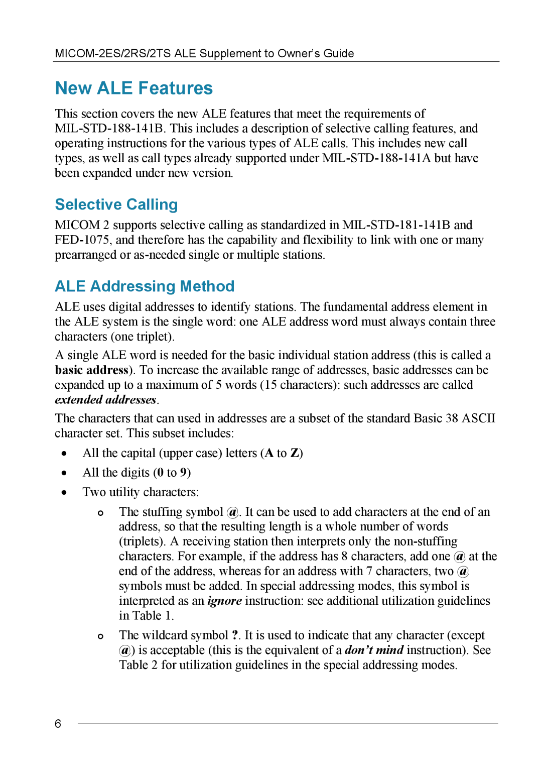 Motorola MICOM-2ES/2RS/2TS ALE manual Selective Calling, ALE Addressing Method 