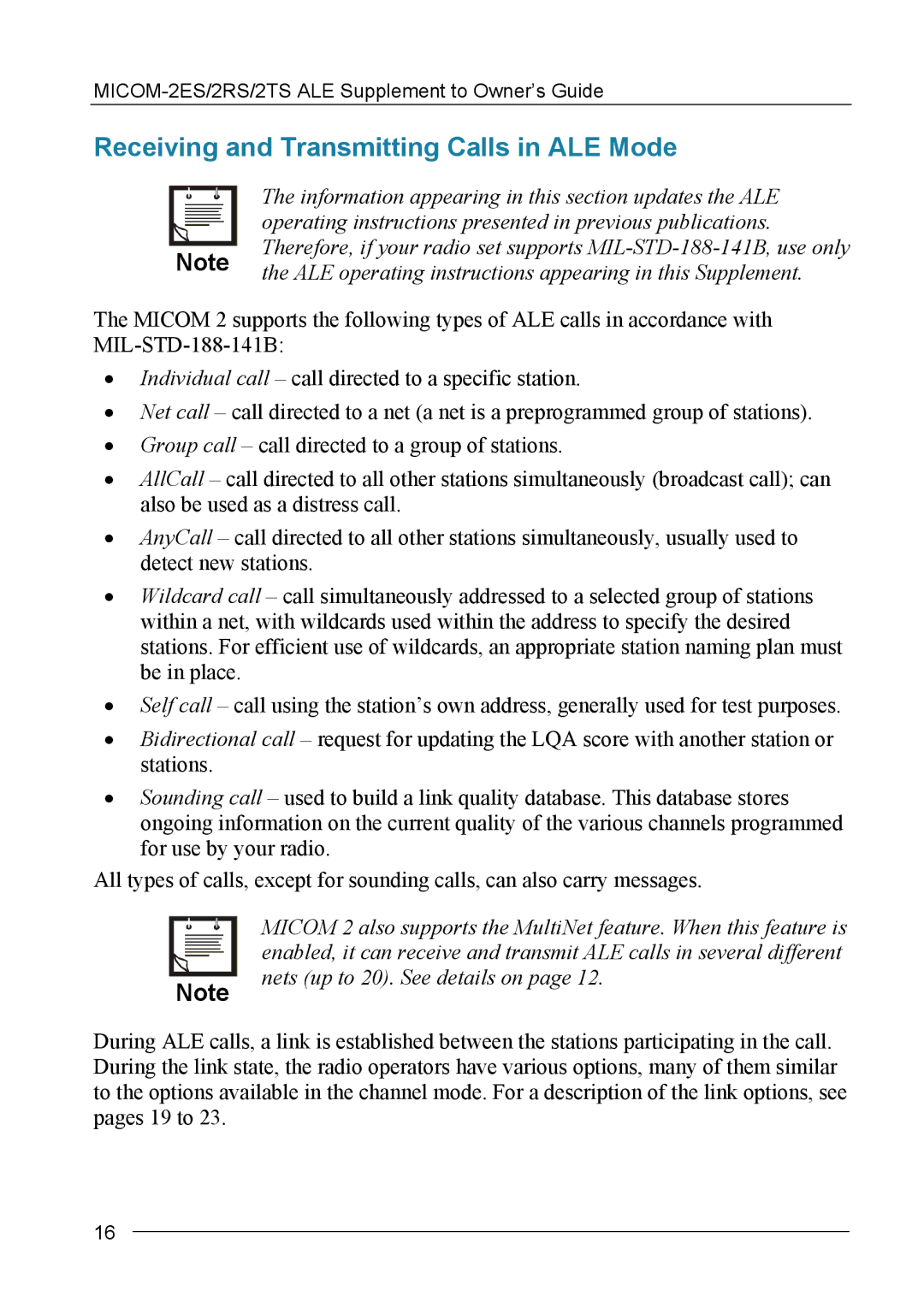 Motorola MICOM-2ES/2RS/2TS ALE manual Receiving and Transmitting Calls in ALE Mode, Nets up to 20. See details on 