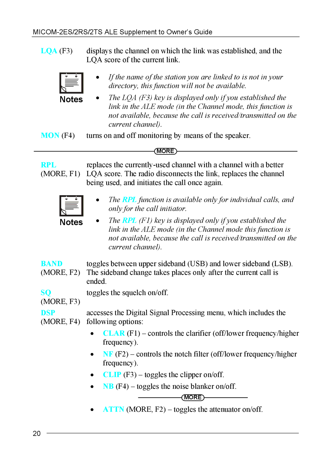 Motorola MICOM-2ES/2RS/2TS ALE manual RPL MORE, F1 