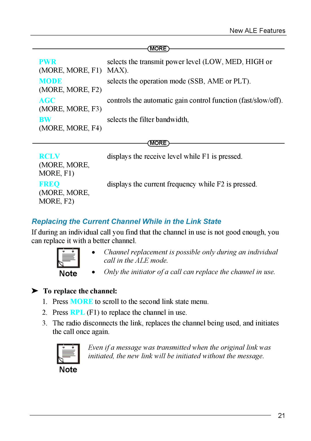 Motorola MICOM-2ES/2RS/2TS ALE manual Replacing the Current Channel While in the Link State, To replace the channel 