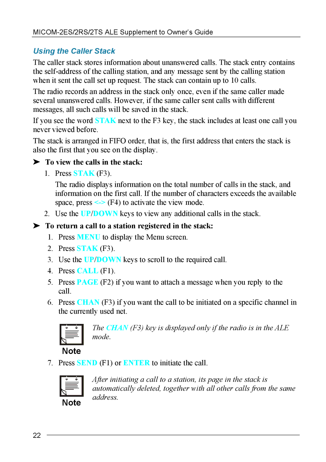 Motorola MICOM-2ES/2RS/2TS ALE manual Using the Caller Stack, To view the calls in the stack, Address 